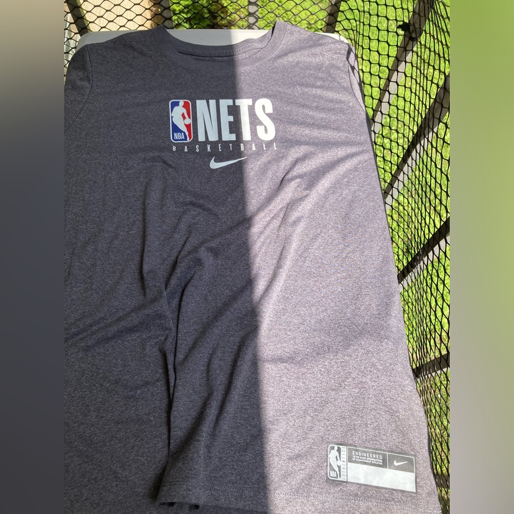 NBA Nets NY Basketball Heather Grey Long Sleeve Performance Nike Dry Anti Odor - Picture 3 of 11